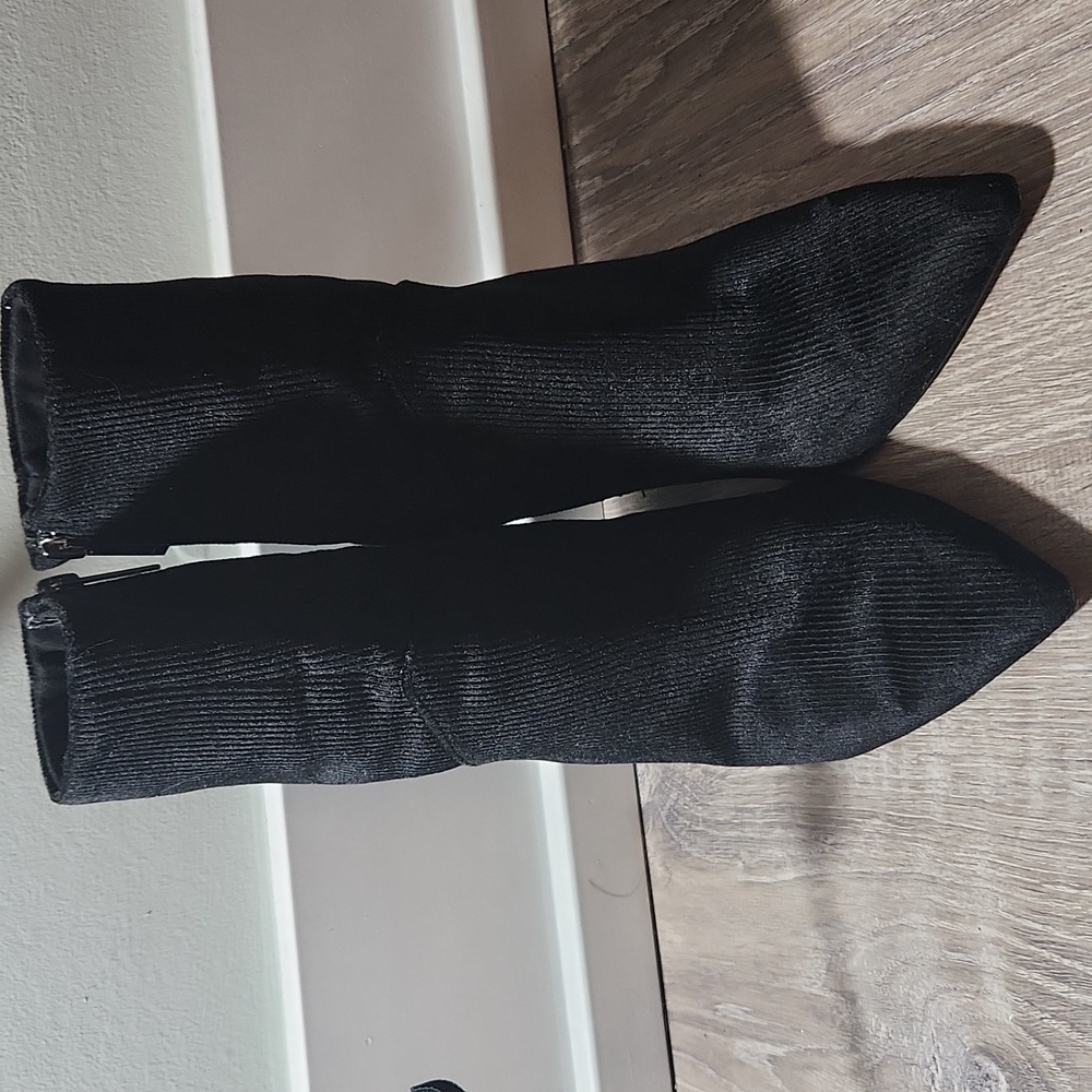 Halston Heritage Black Corduroy Block Heel Ankle Boots | Size 7.5